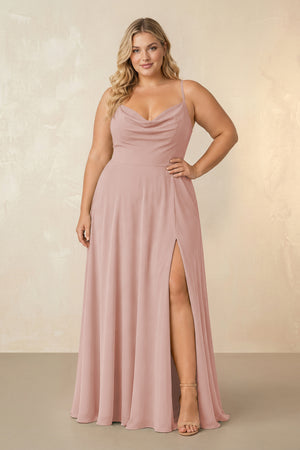 English Rose Spaghetti Straps Chiffon A-Line Bridesmaid Dress [sizeplus] | KISSBRIDAL