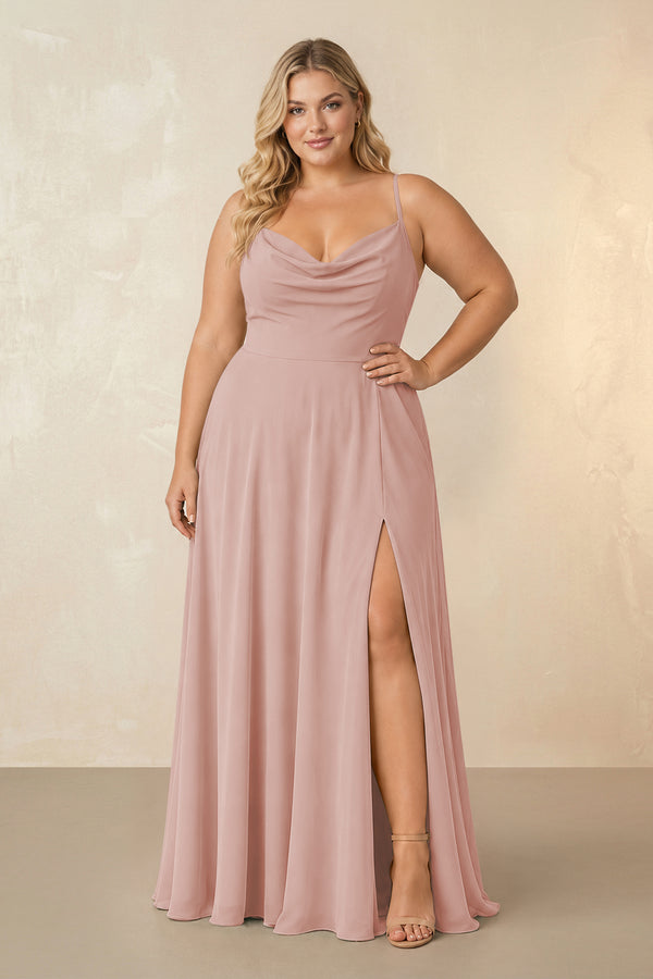English Rose Spaghetti Straps Chiffon A-Line Bridesmaid Dress [sizeplus] | KISSBRIDAL