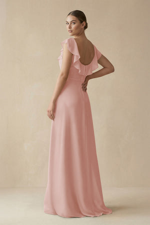 English Rose Square Neck A-Line Bridesmaid Dress with Ruffles (2) | KISSBRIDAL