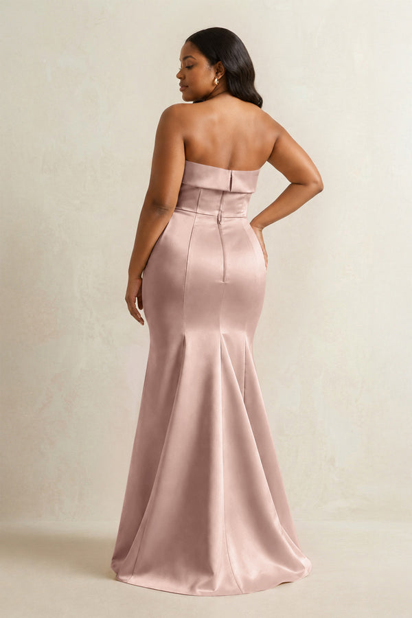 English Rose Strapless Satin Mermaid Bridesmaid Dress (3) [sizeplus] | KISSBRIDAL