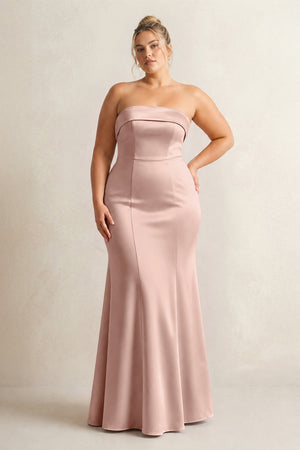English Rose Strapless Satin Mermaid Bridesmaid Dress [sizeplus] | KISSBRIDAL