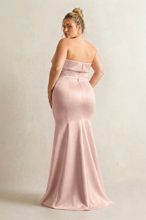 English Rose Strapless Satin Mermaid Bridesmaid Dress [sizeplus] | KISSBRIDAL
