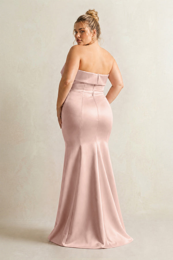 English Rose Strapless Satin Mermaid Bridesmaid Dress [sizeplus] | KISSBRIDAL