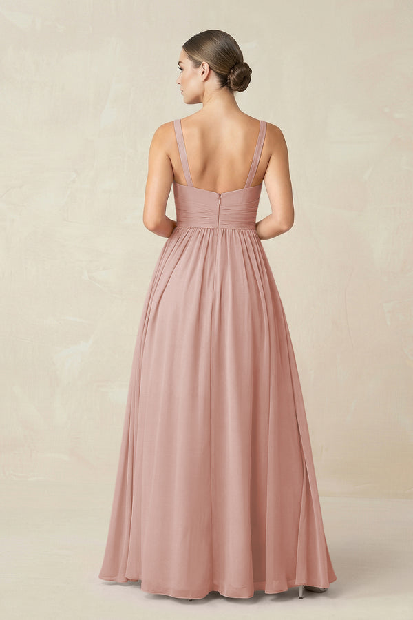 English Rose Sweetheart A-Line Chiffon Bridesmaid Dress with Slit in English Rose (2) | KISSBRIDAL