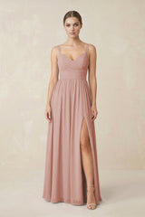 English Rose Sweetheart A-Line Chiffon Bridesmaid Dress with Slit in English Rose | KISSBRIDAL