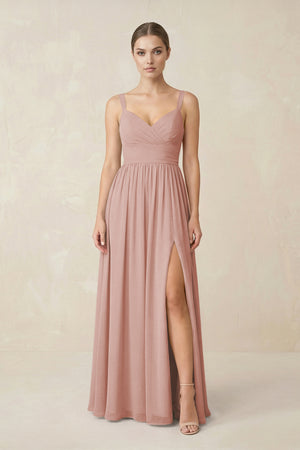 English Rose Sweetheart A-Line Chiffon Bridesmaid Dress with Slit in English Rose | KISSBRIDAL