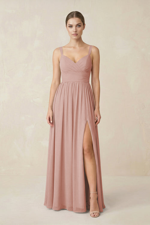 English Rose Sweetheart A-Line Chiffon Bridesmaid Dress with Slit in English Rose | KISSBRIDAL