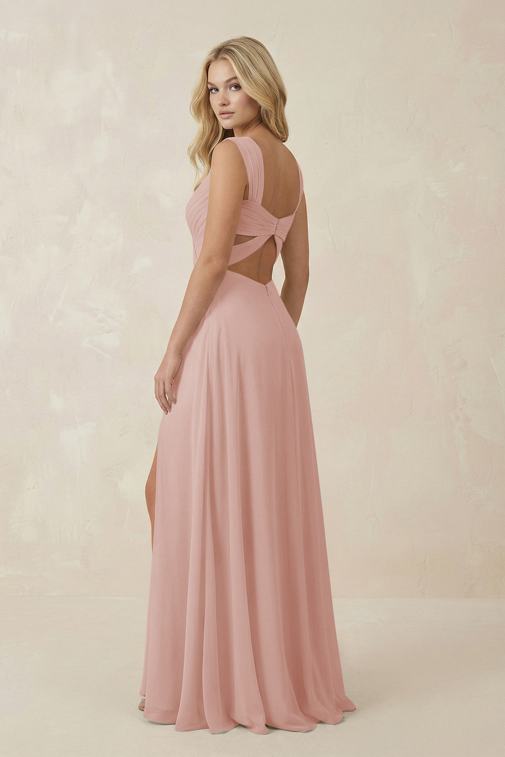 Sweetheart A-Line Chiffon Long Bridesmaid Dress in English Rose