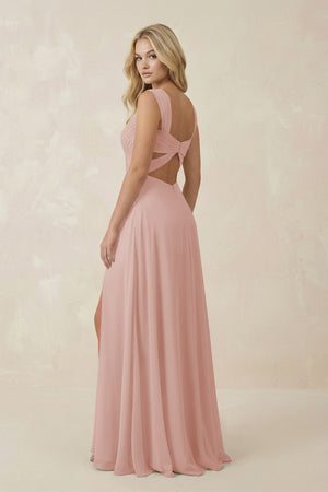 English Rose Sweetheart A-Line Chiffon Long Bridesmaid Dress (2) | KISSBRIDAL