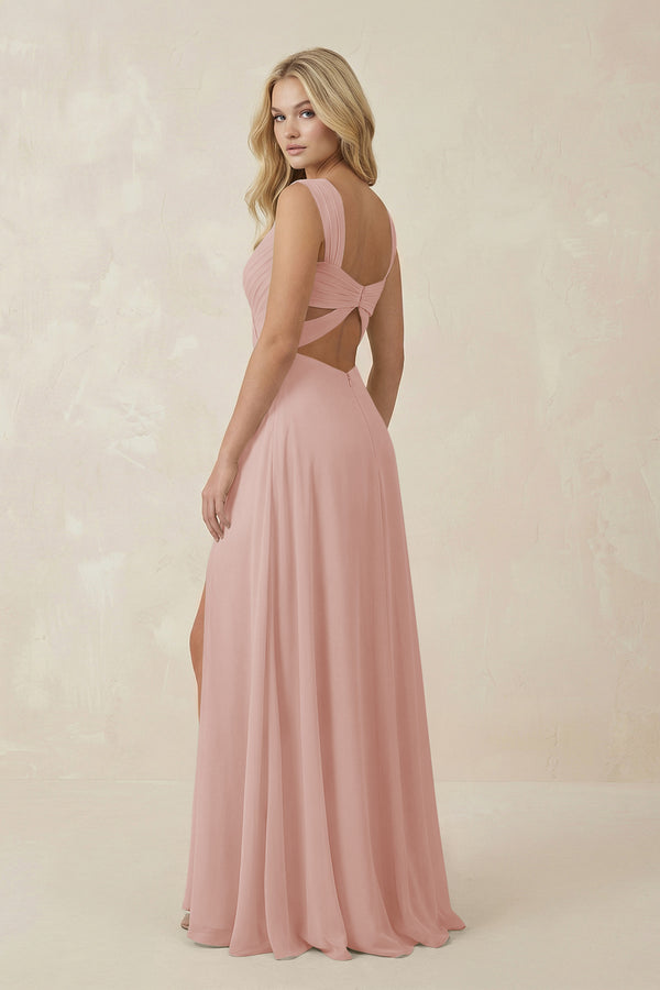 English Rose Sweetheart A-Line Chiffon Long Bridesmaid Dress (2) | KISSBRIDAL