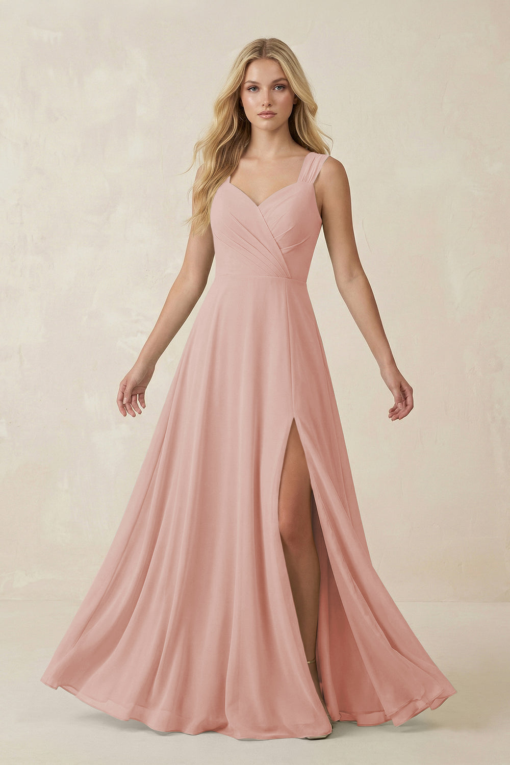 Sweetheart A-Line Chiffon Long Bridesmaid Dress in English Rose