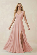 English Rose Sweetheart A-Line Chiffon Long Bridesmaid Dress | KISSBRIDAL