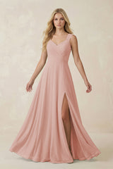 English Rose Sweetheart A-Line Chiffon Long Bridesmaid Dress | KISSBRIDAL