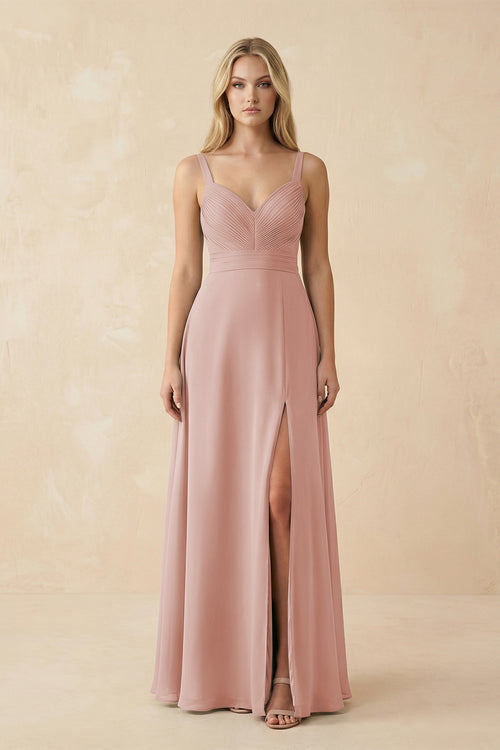 English Rose Sweetheart A-Line Pleated Chiffon Bridesmaid Dress | KISSBRIDAL