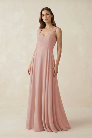 English Rose Sweetheart Pleated A-Line Chiffon Bridesmaid Dress | KISSBRIDAL
