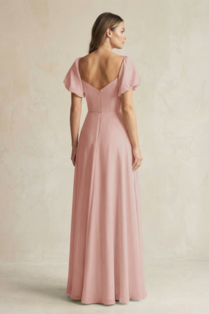 English Rose Sweetheart Puff Sleeve A-Line Chiffon Bridesmaid Dress (2) | KISSBRIDAL