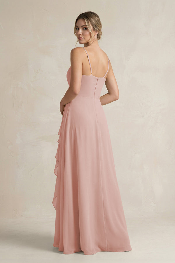 English Rose Sweetheart Ruffled A-Line Chiffon Bridesmaid Dress with Slit (2) | KISSBRIDAL