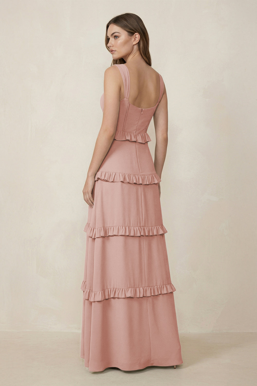 Sweetheart Tiered A-Line Chiffon Bridesmaid Dress in English Rose