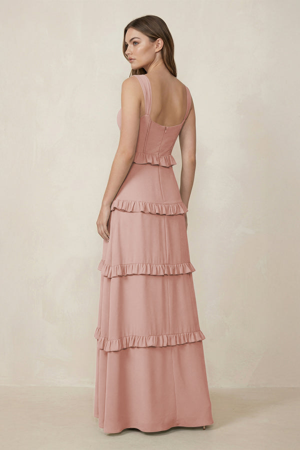 English Rose Sweetheart Tiered A-Line Chiffon Bridesmaid Dress (2) | KISSBRIDAL