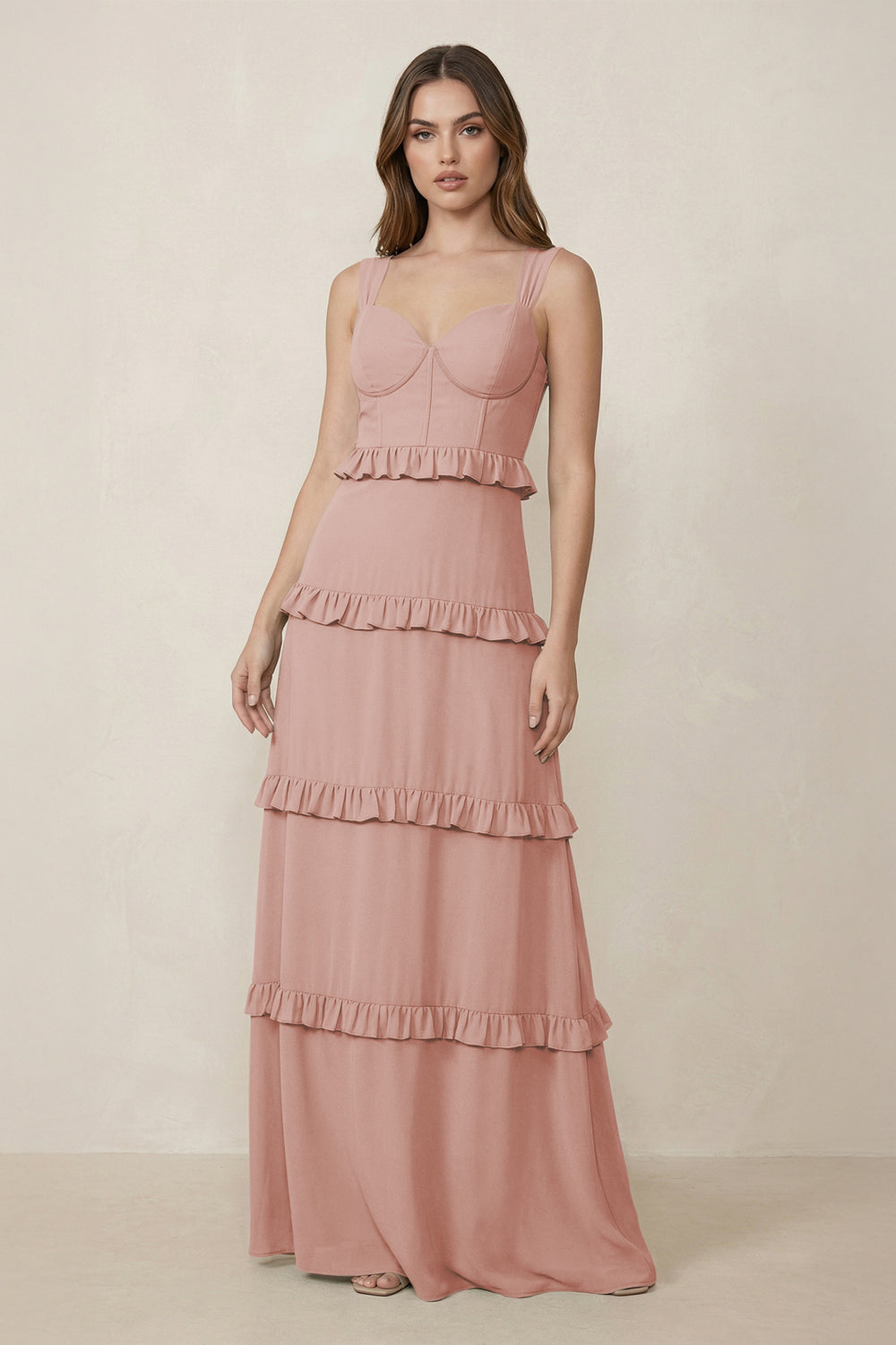 Sweetheart Tiered A-Line Chiffon Bridesmaid Dress in English Rose