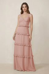 English Rose Sweetheart Tiered A-Line Chiffon Bridesmaid Dress | KISSBRIDAL