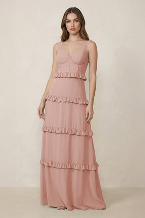 English Rose Sweetheart Tiered A-Line Chiffon Bridesmaid Dress | KISSBRIDAL