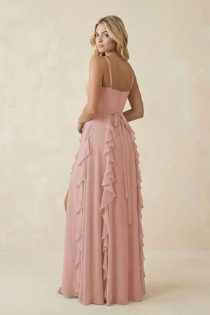 English Rose Tiered Ruffle A-Line Chiffon Bridesmaid Dress (2) | KISSBRIDAL
