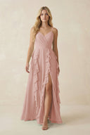 English Rose Tiered Ruffle A-Line Chiffon Bridesmaid Dress | KISSBRIDAL