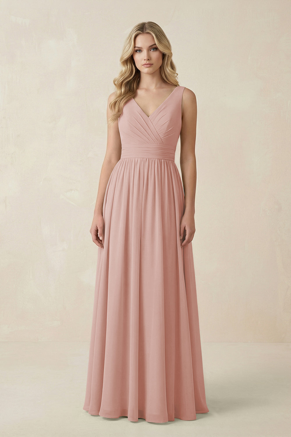 V-Neck A-Line Bridesmaid Dress with Back Bow in English Rose