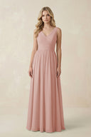 English Rose V-Neck A-Line Bridesmaid Dress with Back Bow | KISSBRIDAL