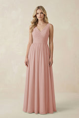 English Rose V-Neck A-Line Bridesmaid Dress with Back Bow | KISSBRIDAL