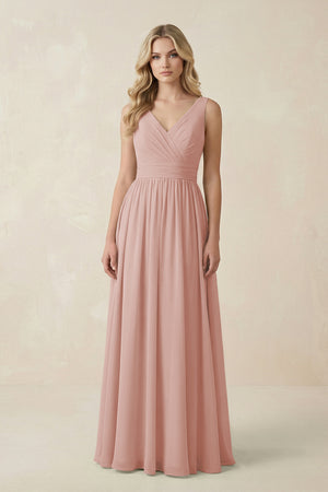 English Rose V-Neck A-Line Bridesmaid Dress with Back Bow | KISSBRIDAL