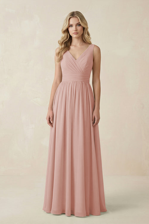 English Rose V-Neck A-Line Bridesmaid Dress with Back Bow | KISSBRIDAL