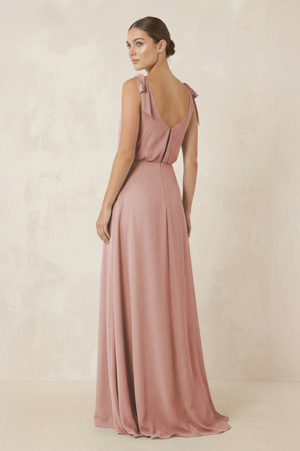V-Neck A-Line Chiffon Bridesmaid Dress in English Rose