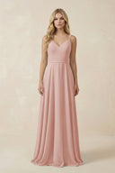 English Rose V-Neck A-Line Chiffon Bridesmaid Dress with Crisscross Back | KISSBRIDAL