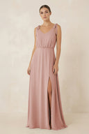 English Rose V-Neck A-Line Chiffon Bridesmaid Dress | KISSBRIDAL