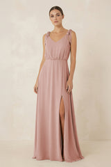 English Rose V-Neck A-Line Chiffon Bridesmaid Dress | KISSBRIDAL
