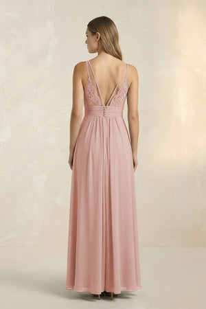 English Rose V-Neck A-Line Pleated Chiffon Bridesmaid Dress (2) | KISSBRIDAL