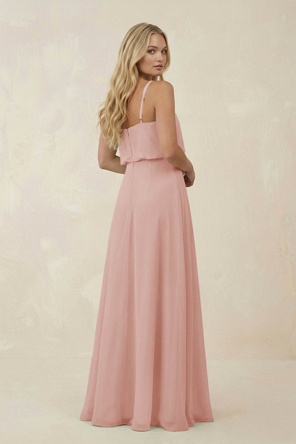 V-Neck Blouson A-Line Chiffon Bridesmaid Dress in English Rose