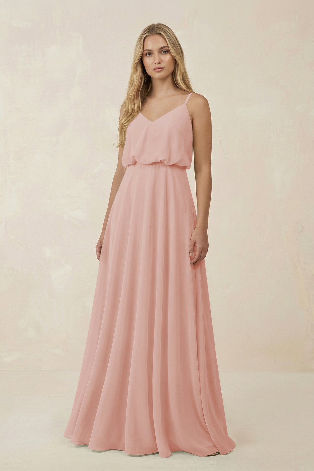 V-Neck Blouson A-Line Chiffon Bridesmaid Dress in English Rose