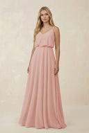 English Rose V-Neck Blouson A-Line Chiffon Bridesmaid Dress | KISSBRIDAL