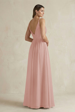 English Rose V-Neck Pleated A-Line Chiffon Bridesmaid Dress (2) | KISSBRIDAL