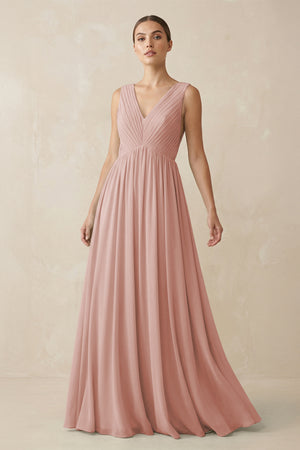 English Rose V-Neck Pleated A-Line Chiffon Bridesmaid Dress | KISSBRIDAL