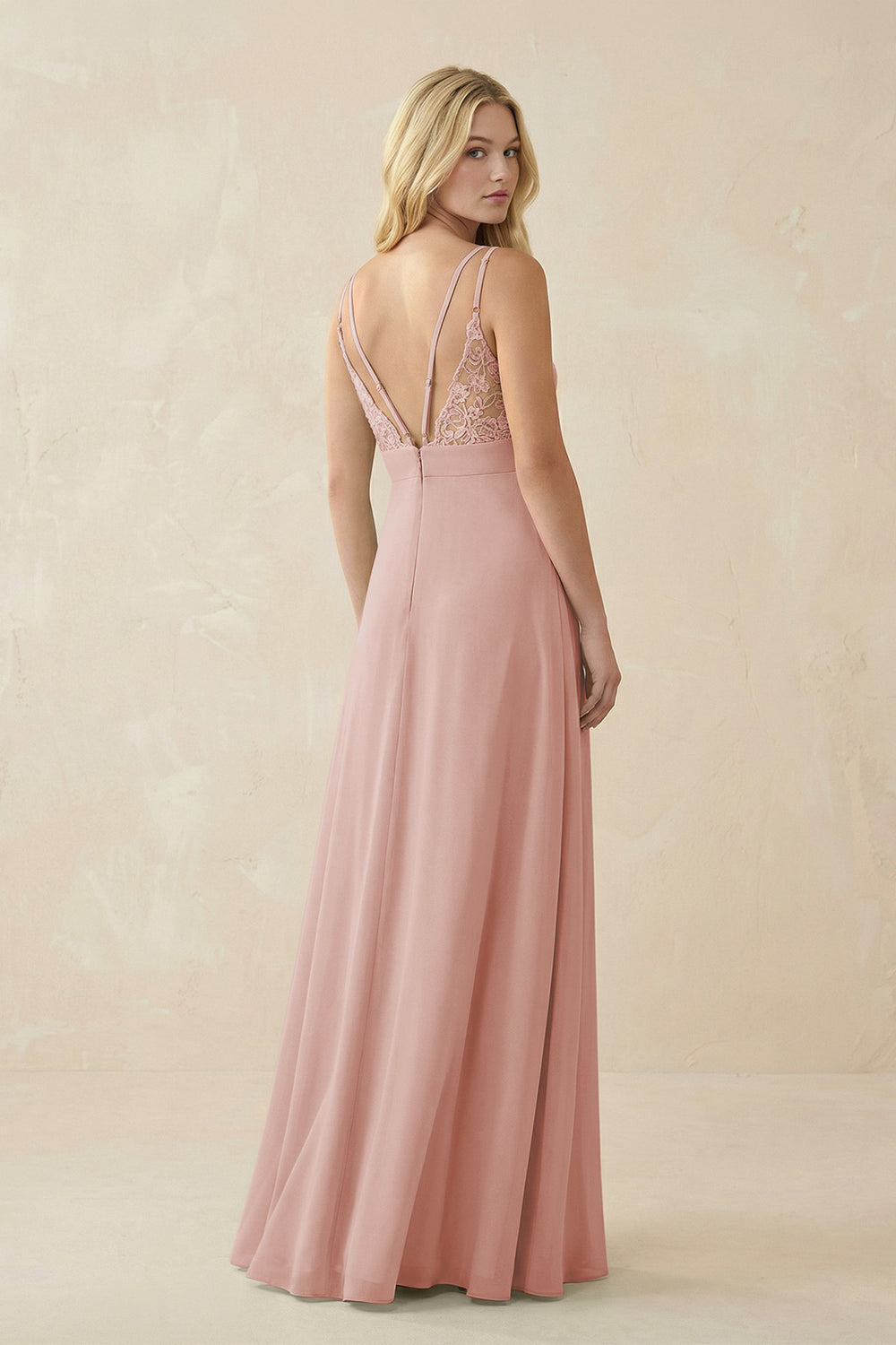 V-Neck Ruched Chiffon Bridesmaid Dress with Slit in English Rose