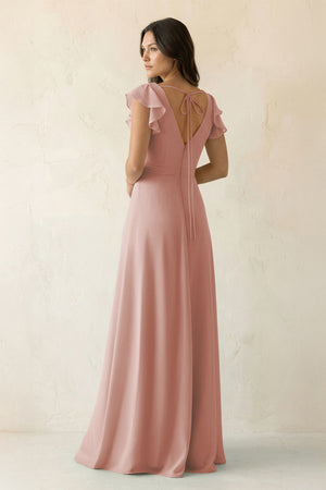 English Rose V-Neck Ruffled A-Line Chiffon Bridesmaid Dress (2) | KISSBRIDAL