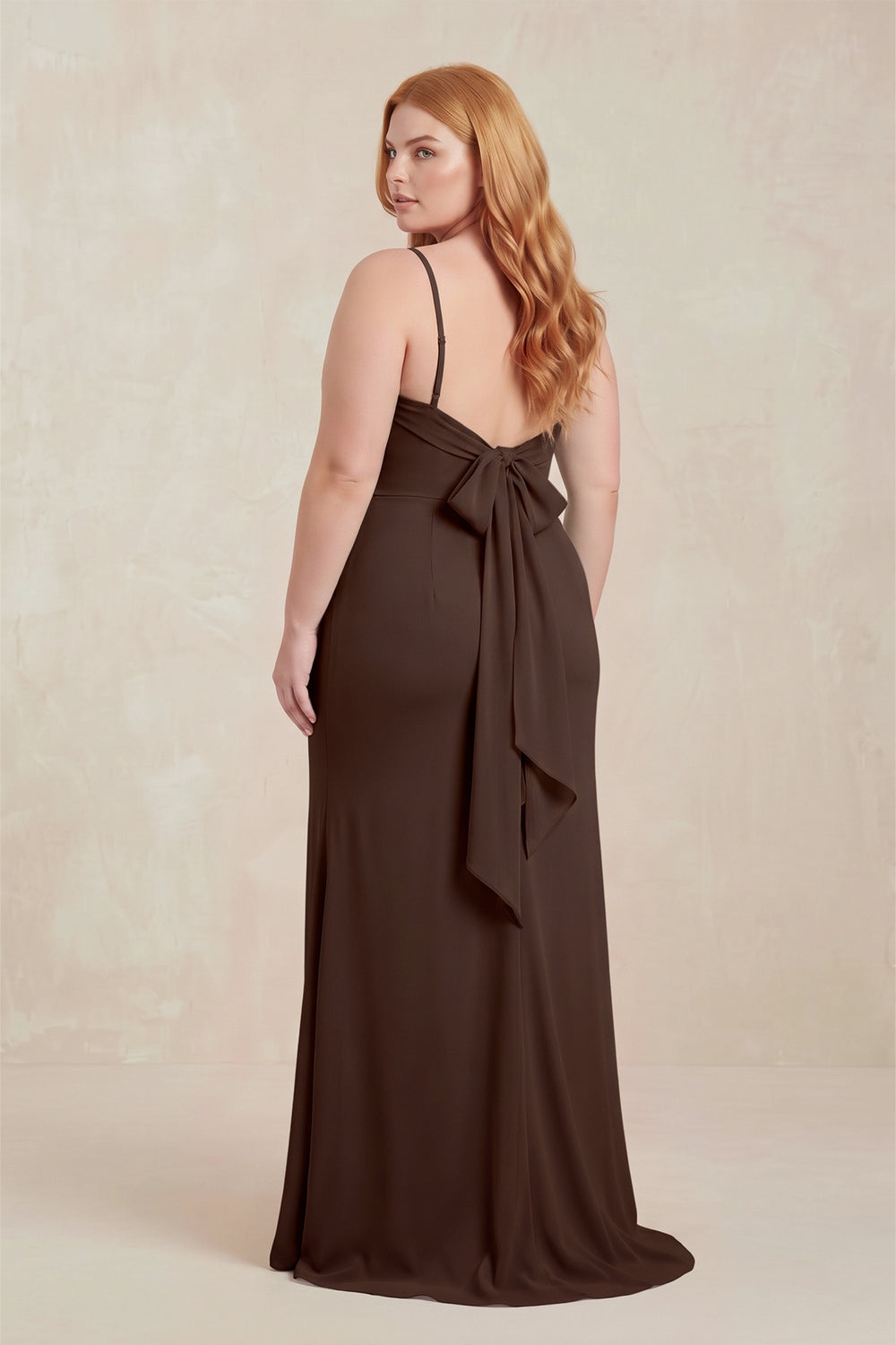 Cowl Neck Sheath Chiffon Bridesmaid Dress with Corset in Espresso