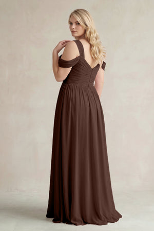 Espresso Off-the-Shoulder A-Line Chiffon Bridesmaid Dress With Slit (2)  [sizeplus] | KISSBRIDAL