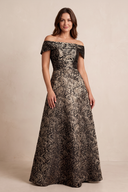 Espresso Off-the-Shoulder Jacquard A-Line Mother of the Bride Dress (3) | KISSBRIDAL