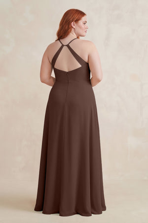Espresso Ruched Sheath Chiffon Bridesmaid Dress (2) [sizeplus] | KISSBRIDAL