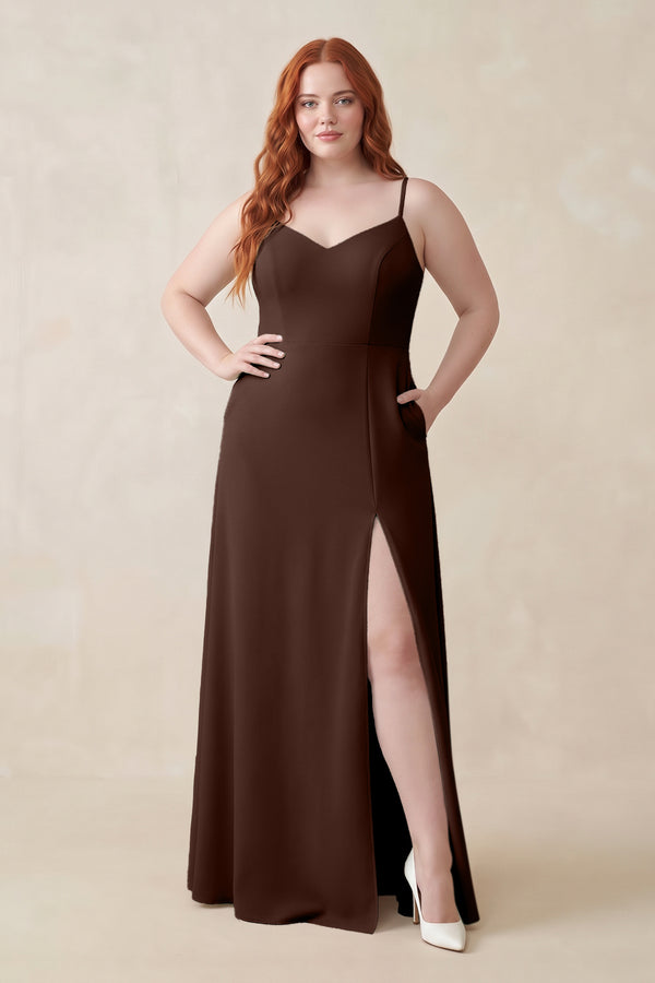 Espresso Ruched Sheath Chiffon Bridesmaid Dress [sizeplus] | KISSBRIDAL